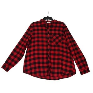 Maurices‎ Shirt Red Black Plaid Button-Up Long Sleeve Flannel Western Size XL